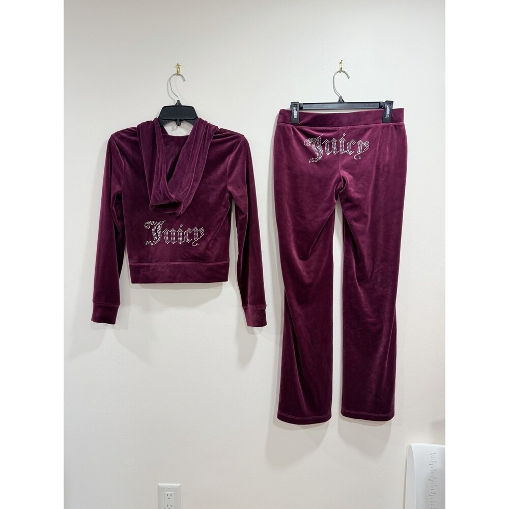 Juicy Couture Dark Purple Velour Tracksuit Set Size S Rhinestone Logo NWT